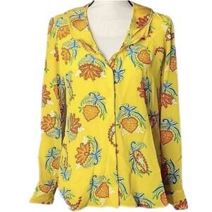 Ralph Lauren Purple Label Silk Floral Blouse Yellow Made In Italy NWT Size 4